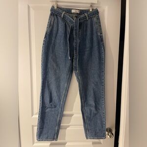 Mango High Waisted Dark Blue Color Belted Jeans in size US 4.